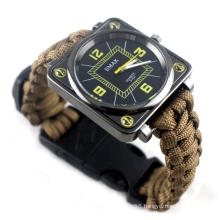 Outdoor Survival Bracelet Watch, Men Women Emergency Survival Watch with Whistle Fire Starter Compass